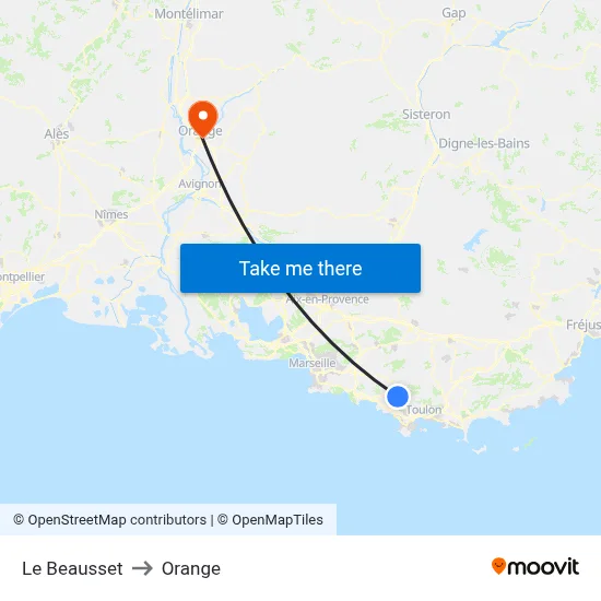 Le Beausset to Orange map