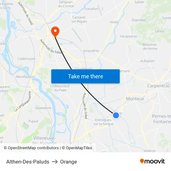 Althen-Des-Paluds to Orange map