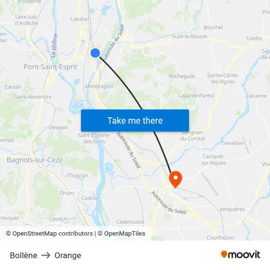 Bollène to Orange map