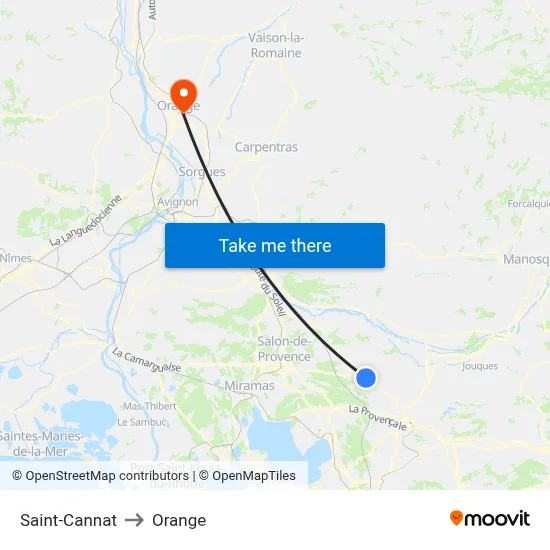 Saint-Cannat to Orange map