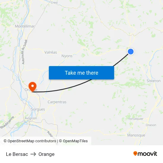 Le Bersac to Orange map