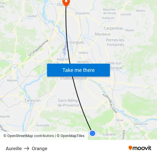Aureille to Orange map