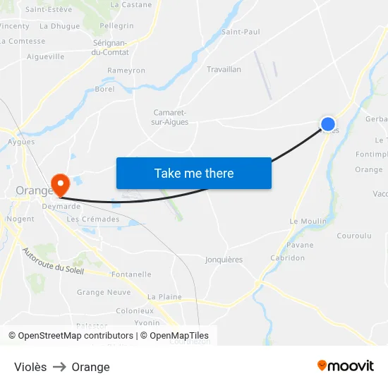 Violès to Orange map