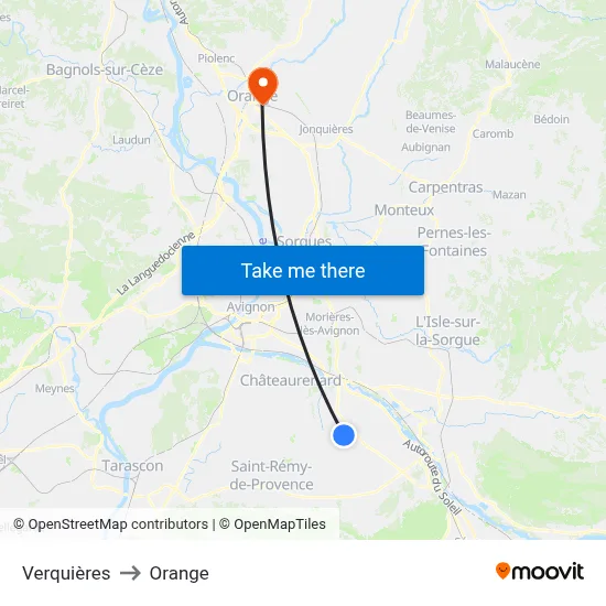 Verquières to Orange map