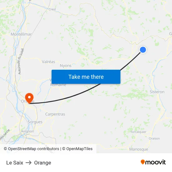 Le Saix to Orange map