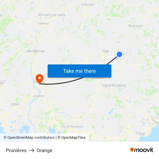 Prunières to Orange map