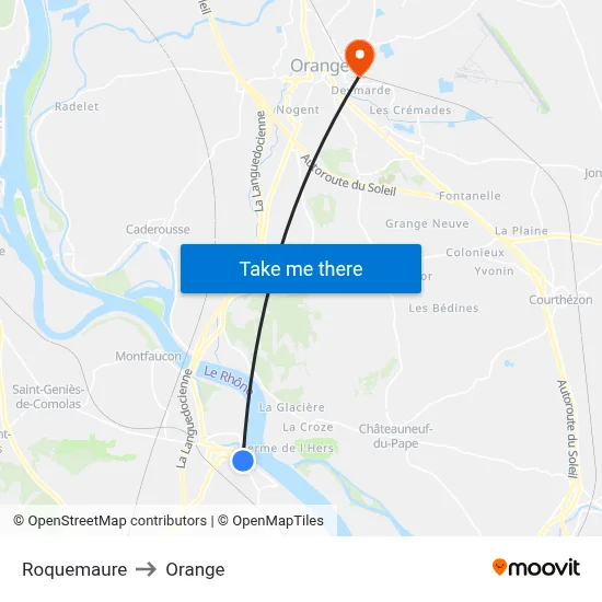 Roquemaure to Orange map