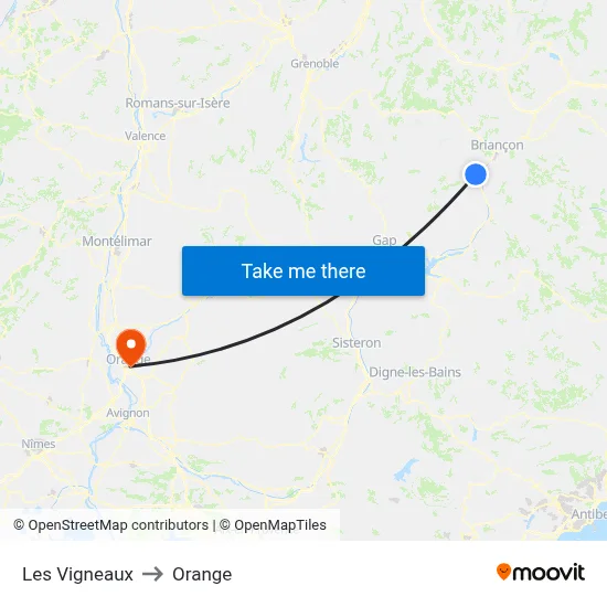 Les Vigneaux to Orange map