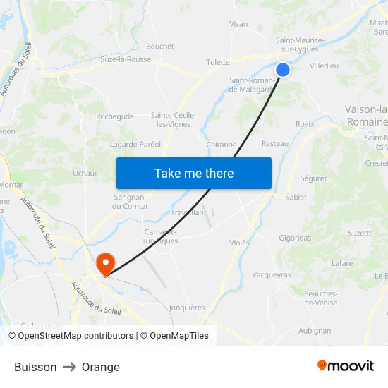 Buisson to Orange map