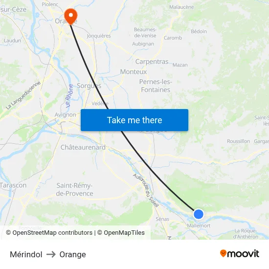 Mérindol to Orange map