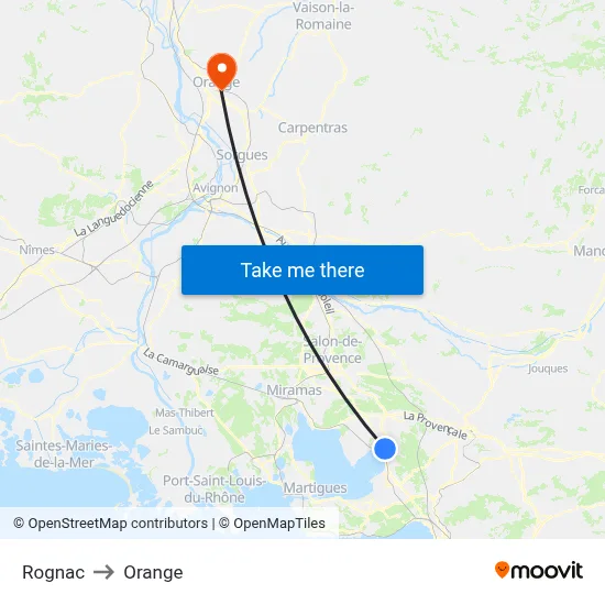 Rognac to Orange map