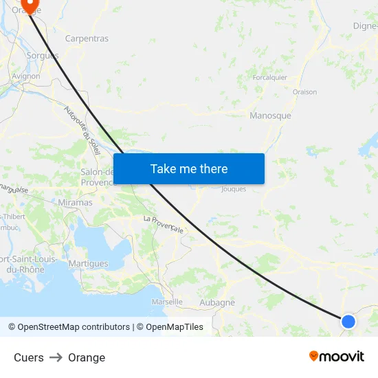Cuers to Orange map