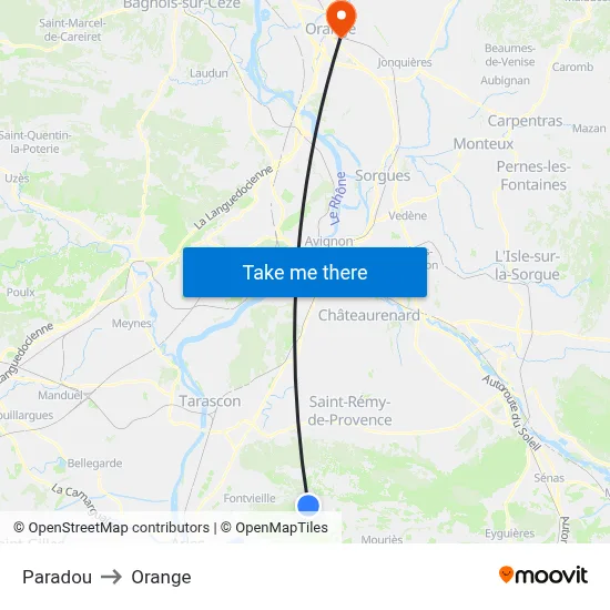 Paradou to Orange map