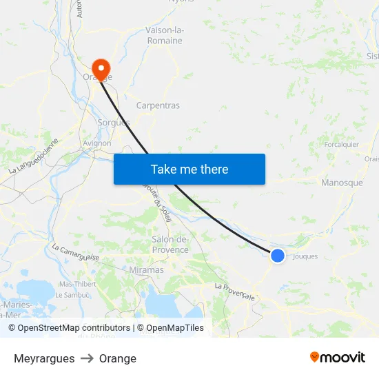 Meyrargues to Orange map