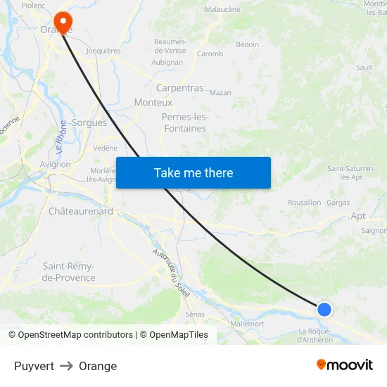 Puyvert to Orange map