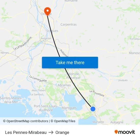 Les Pennes-Mirabeau to Orange map