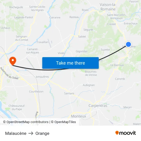 Malaucène to Orange map