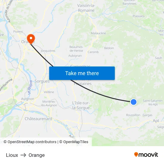 Lioux to Orange map