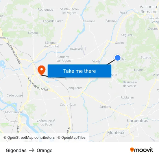 Gigondas to Orange map