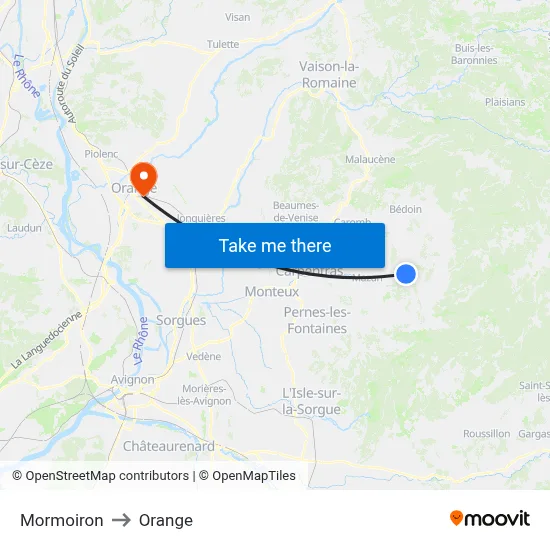 Mormoiron to Orange map