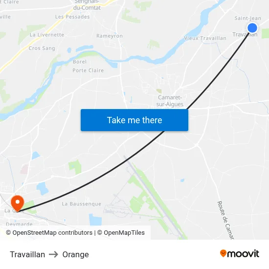 Travaillan to Orange map