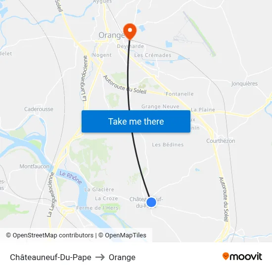 Châteauneuf-Du-Pape to Orange map