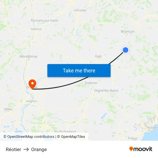 Réotier to Orange map