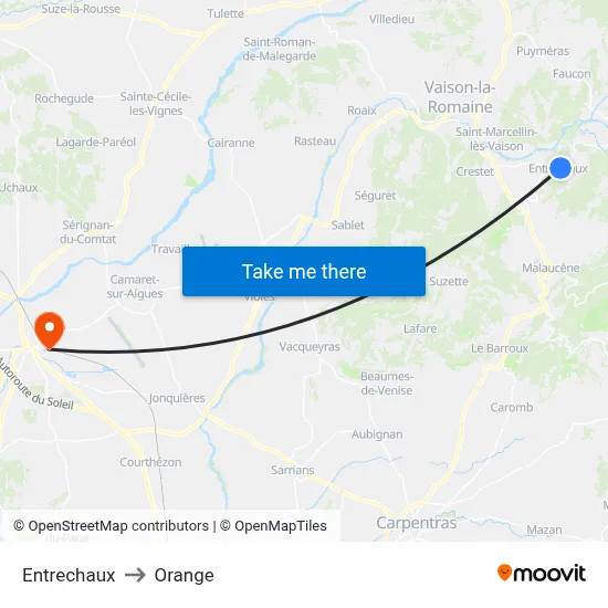 Entrechaux to Orange map