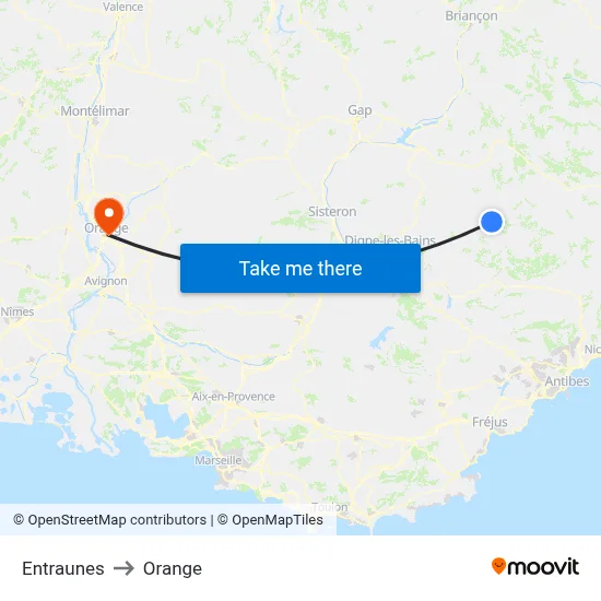 Entraunes to Orange map