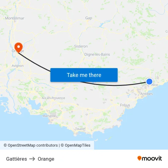 Gattières to Orange map