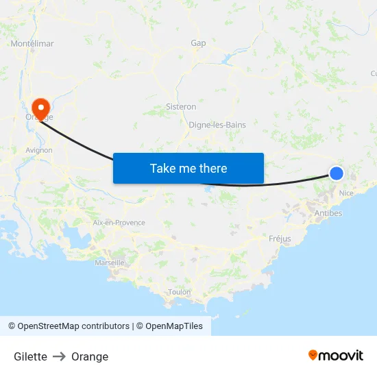 Gilette to Orange map