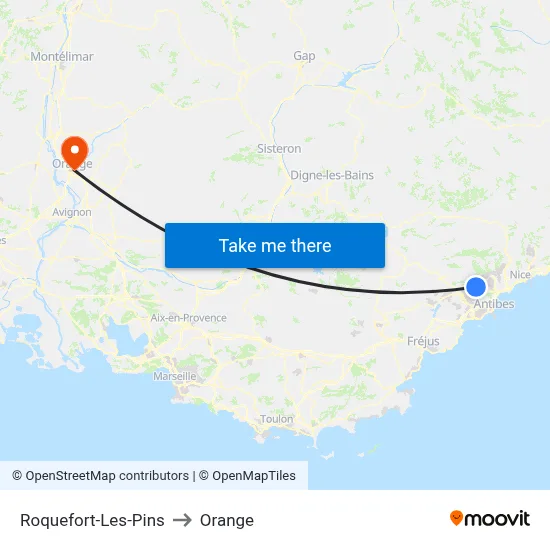 Roquefort-Les-Pins to Orange map