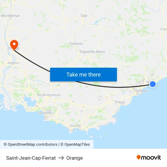 Saint-Jean-Cap-Ferrat to Orange map