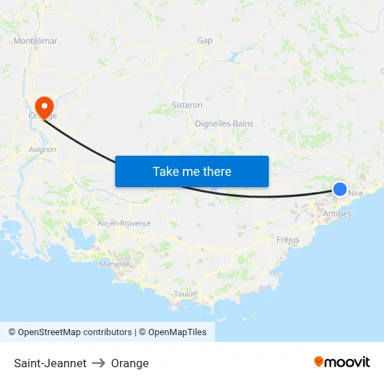 Saint-Jeannet to Orange map