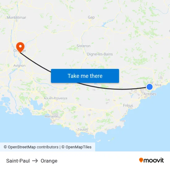 Saint-Paul to Orange map