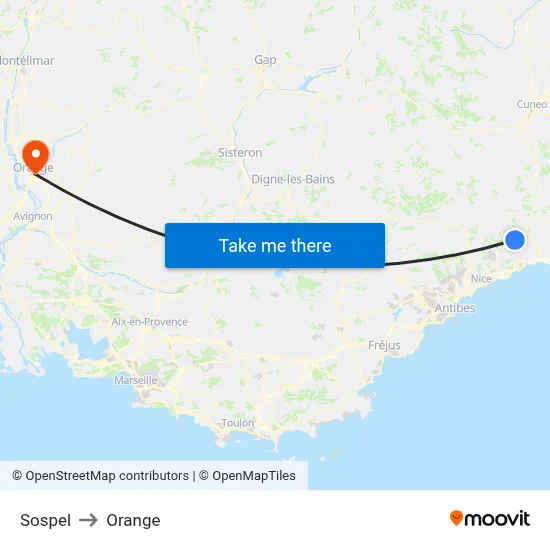 Sospel to Orange map