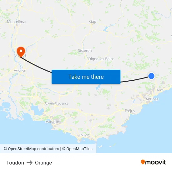 Toudon to Orange map