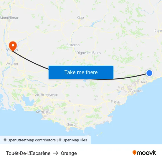 Touët-De-L'Escarène to Orange map