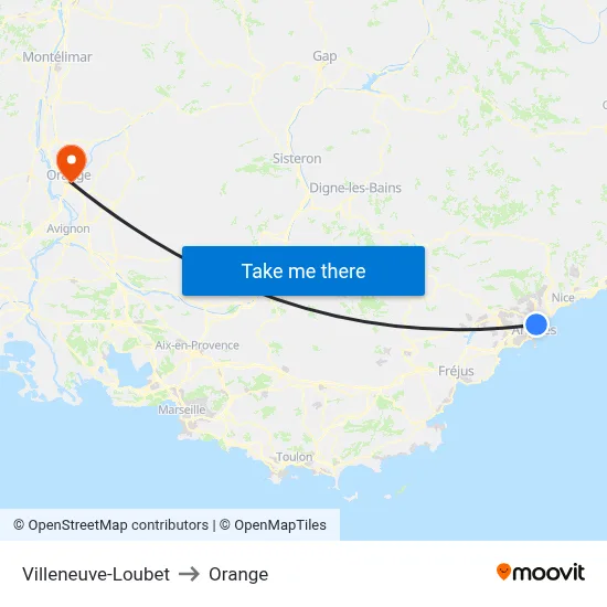 Villeneuve-Loubet to Orange map