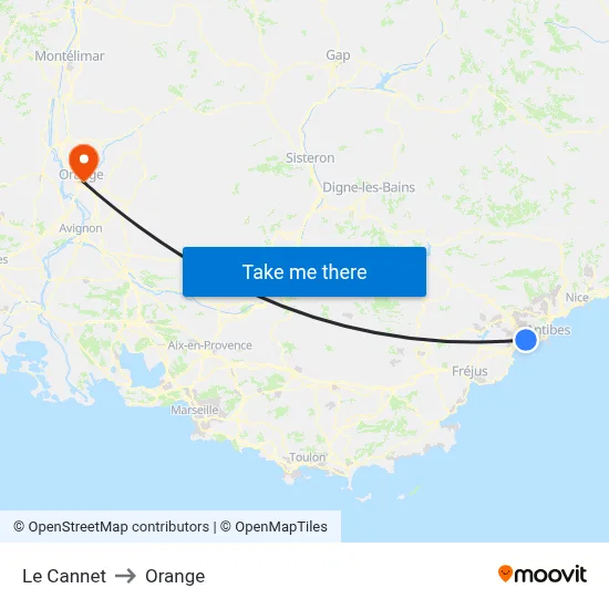 Le Cannet to Orange map