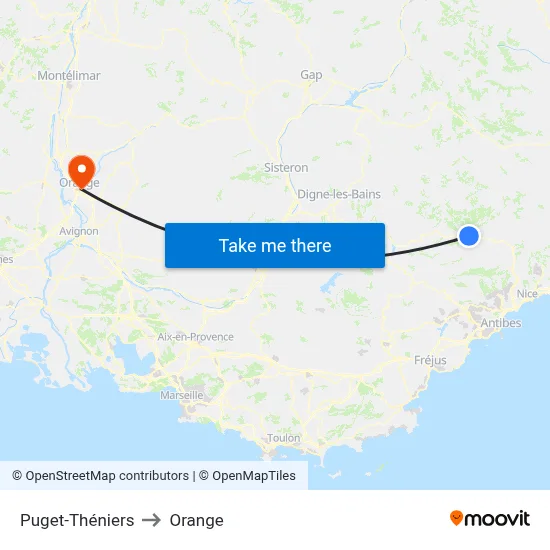 Puget-Théniers to Orange map
