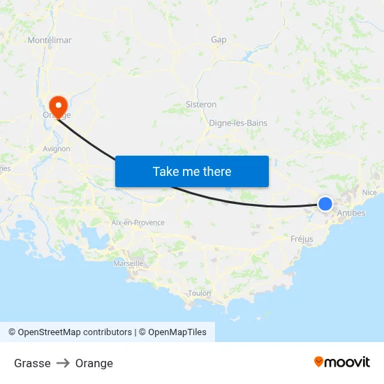 Grasse to Orange map