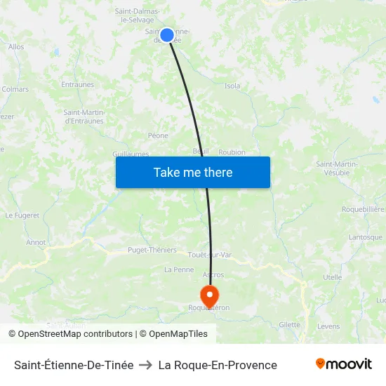 Saint-Étienne-De-Tinée to La Roque-En-Provence map