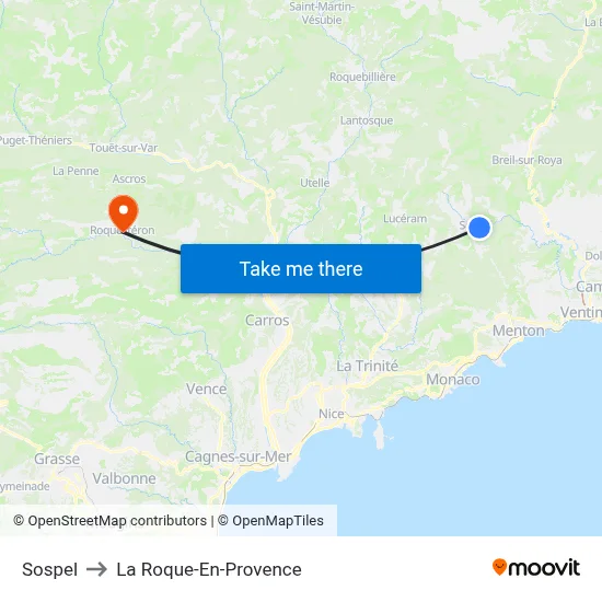 Sospel to La Roque-En-Provence map