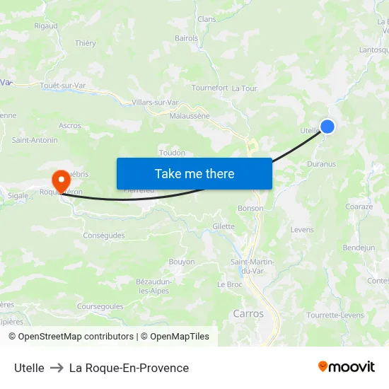 Utelle to La Roque-En-Provence map