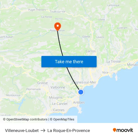 Villeneuve-Loubet to La Roque-En-Provence map
