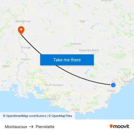Montauroux to Pierrelatte map