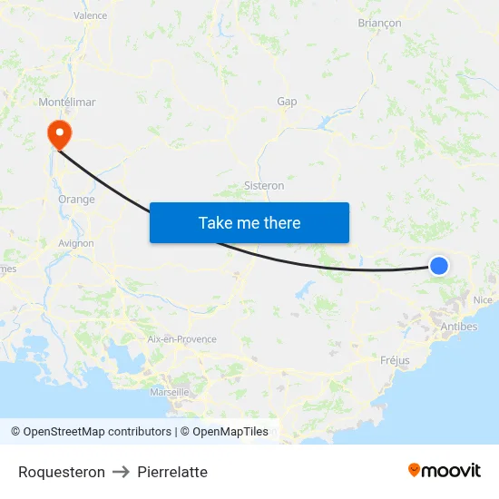 Roquesteron to Pierrelatte map