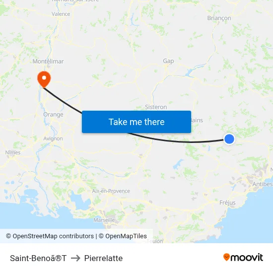 Saint-Benoã®T to Pierrelatte map
