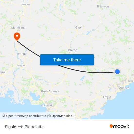 Sigale to Pierrelatte map